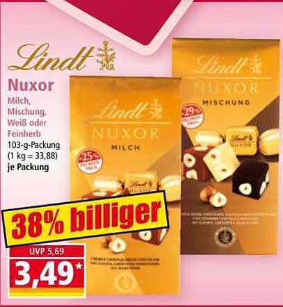 Lindt Nuxor Milch, Mischung, Weiß oder Feinherb 103-g-Packung