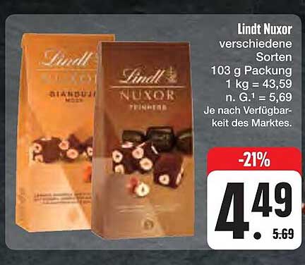 Lindt Nuxor verschiedene Sorten 103 g Packung
