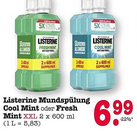 Listerine Mundspülung Cool Mint oder Fresh Mint XXL 2 x 600 ml