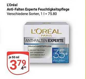 L'Oréal Anti-Falten Experte Feuchtigkeitspflege – Verschiedene Sorten, 50 ml für 3,79