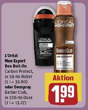 L'Oréal Men Expert Deo Roll-On Carbon Protect oder Deospray Barber Club