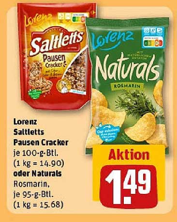 Lorenz Saltletts Pausen Cracker oder Naturals Rosmarin für nur 1,49 €