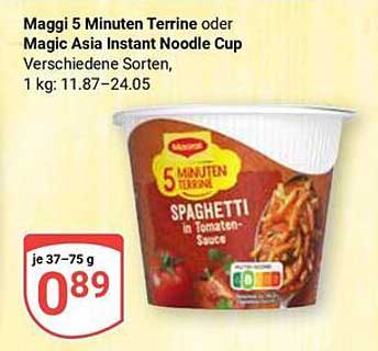 Maggi 5 Minuten Terrine oder Magic Asia Instant Noodle Cup