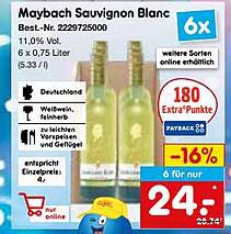 Maybach Sauvignon Blanc 6 x 0,75 Liter