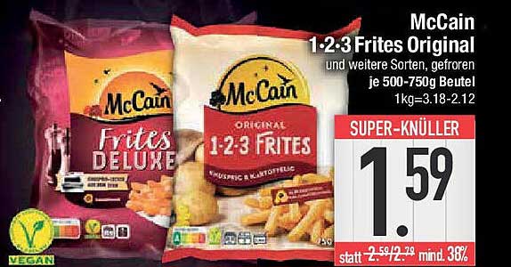 McCain 1-2-3 Frites Original und weitere Sorten, gefroren je 500-750g Beutel