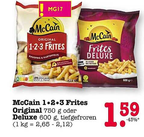 McCain 1·2·3 Frites Original 750 g oder Deluxe 600 g, tiefgefroren
