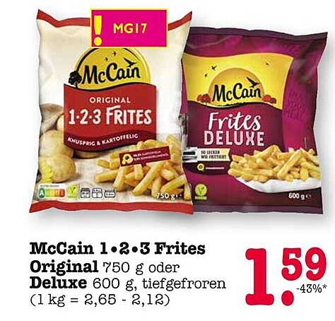 McCain 1·2·3 Frites Original 750 g oder Deluxe 600 g, tiefgefroren