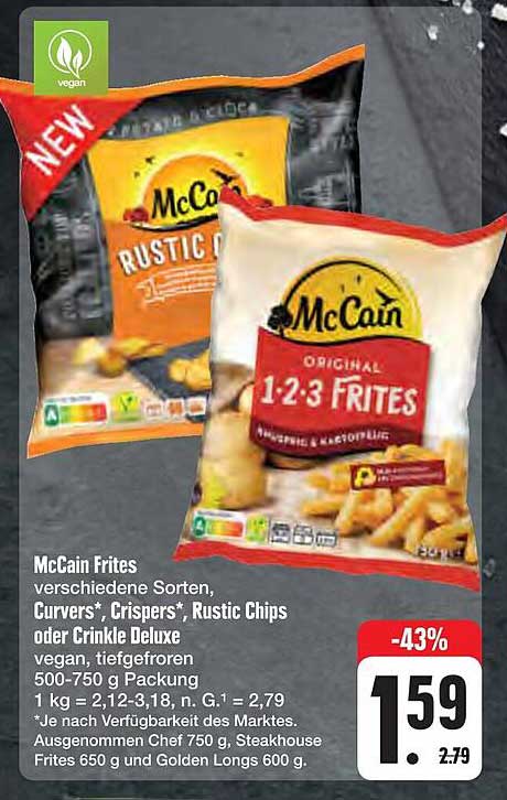 McCain Frites - verschiedene Sorten: Curvers*, Crispers*, Rustic Chips oder Crinkle Deluxe