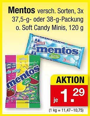 Mentos verschiedener Sorten, 3x 37,5-g- oder 38-g-Packung o. Soft Candy Minis, 120 g