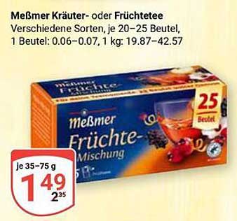 Meßmer Kräuter- oder Früchtetee 25 Beutel