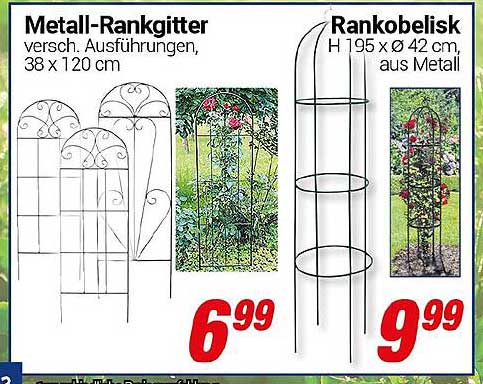 Metall-Rankgitter und Rankobelisk, verschiedene Ausführungen