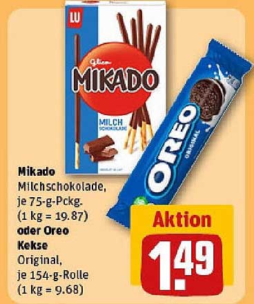 Mikado Milchschokolade oder Oreo Kekse zum Aktionspreis