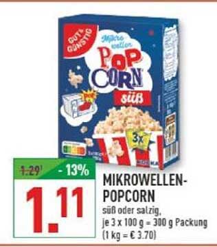 Mikrowellen-Popcorn - süß oder salzig, je 3 x 100 g