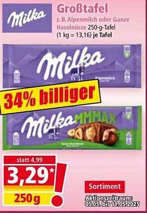 Milka Großtafel 250 g - 34% billiger!