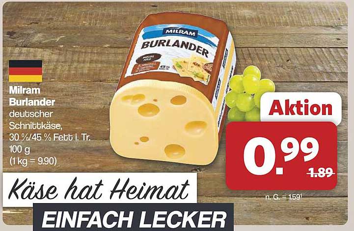 Milram Burlander deutscher Schnittkäse, 100 g