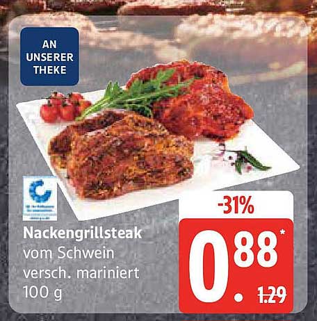 Nackengrillsteak vom Schwein, verschieden mariniert - 100 g