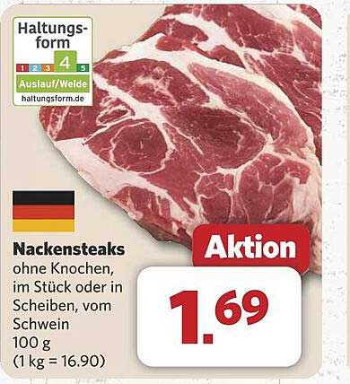 Nackensteaks ohne Knochen, im Stück oder in Scheiben, vom Schwein