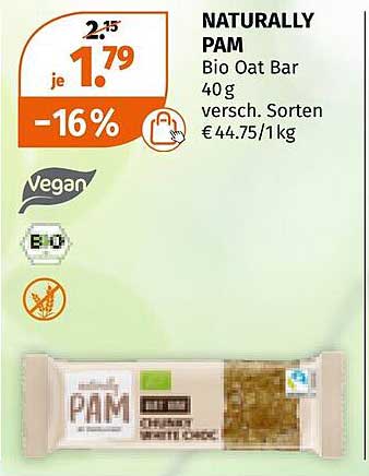 NATURALLY PAM Bio Oat Bar 40 g - vegan und köstlich!