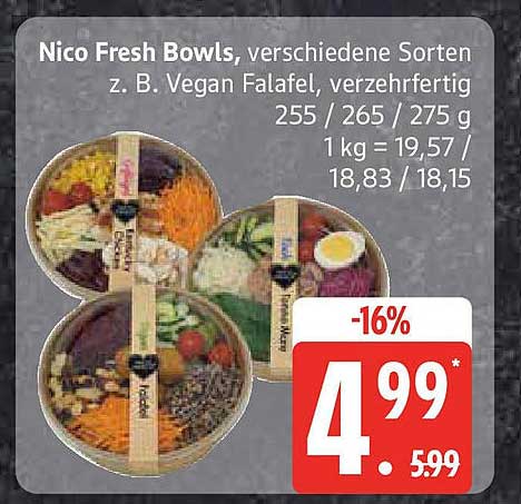 Nico Fresh Bowls - verschiedene Sorten z. B. Vegan Falafel, verzehrfertig 255 g