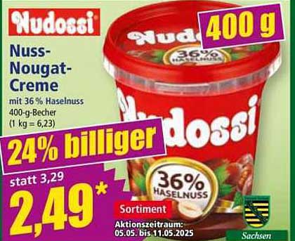 Nudossi Nuss-Nougat-Creme mit 36% Haselnuss 400 g