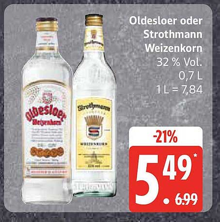Oldesloer oder Strothmann Weizenkorn 0,7 L - 32 % Vol.
