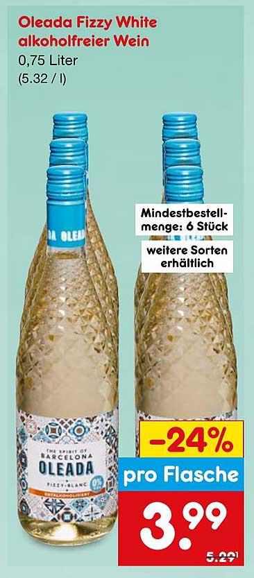 Oleada Fizzy White alkoholfreier Wein 0,75 Liter