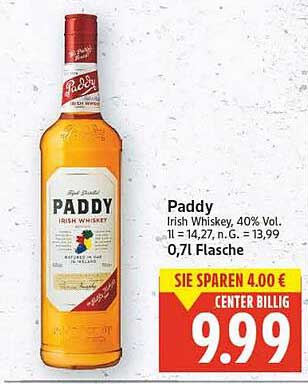 Paddy Irish Whiskey, 40% Vol. - 0,7 l Flasche