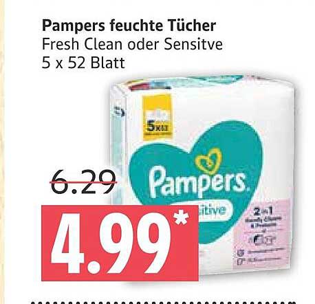 Pampers feuchte Tücher Fresh Clean oder Sensitive 5 x 52 Blatt
