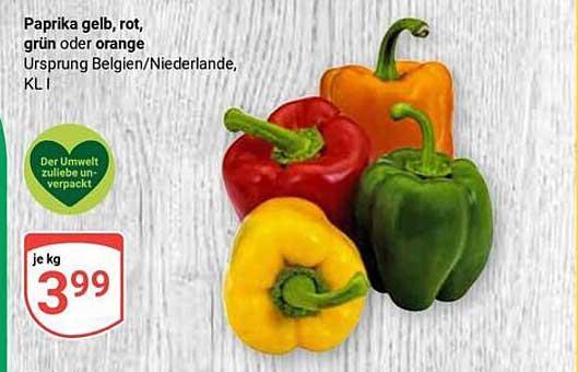 Paprika gelb, rot, grün oder orange