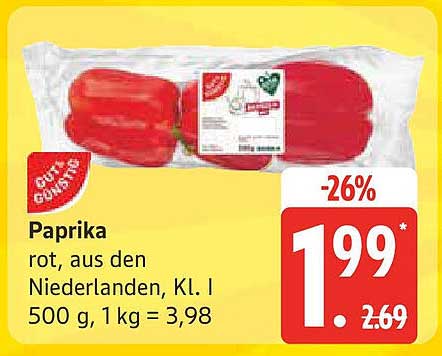 Paprika rot, aus den Niederlanden, Kl. I
