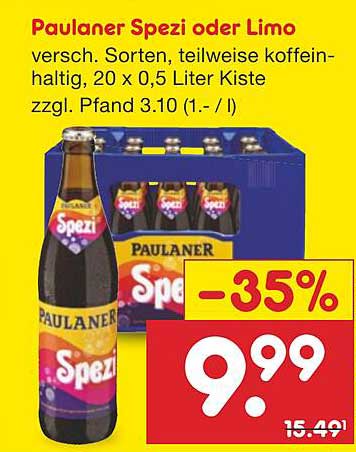 Paulaner Spezi oder Limo, 20 x 0,5 Liter Kiste zum Sonderpreis!