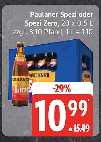 Paulaner Spezi oder Spezi Zero, 20 x 0,5 L