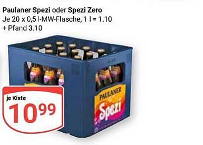 Paulaner Spezi oder Spezi Zero - 20 x 0,5 l-MW-Flasche