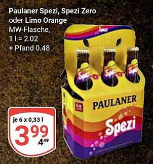 Paulaner Spezi, Spezi Zero oder Limo Orange – 6 x 0,33 l