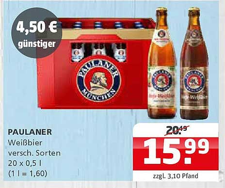 PAULANER Weißbier, verschiedene Sorten, 20 x 0,5 l