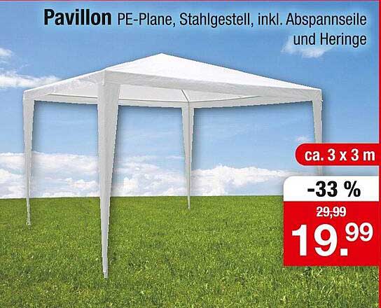 Pavillon PE-Plane, Stahlgestell, inkl. Abspannseile und Heringe