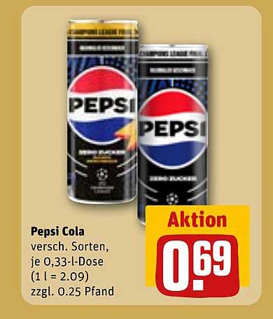 Pepsi Cola, verschiedene Sorten, je 0,33-l-Dose