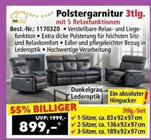 Polstergarnitur 3-tlg. mit 5 Relaxfunktionen