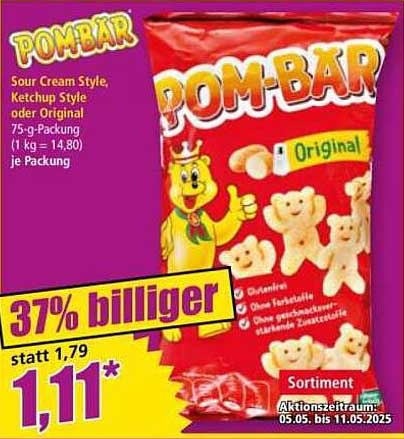POM-BAR Original, Sour Cream Style oder Ketchup Style - 75g-Packung