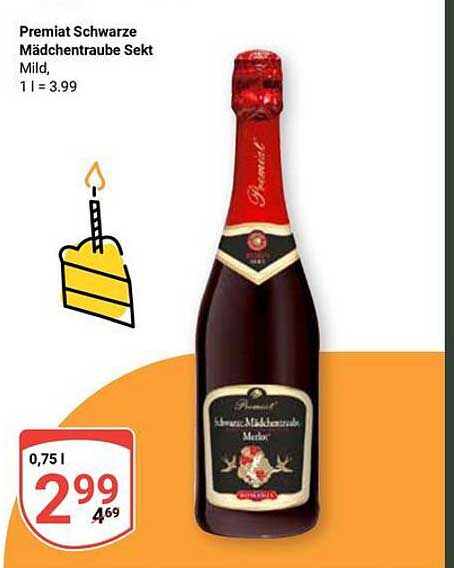 Premiat Schwarze Mädchentraube Sekt Mild, 0,75 l