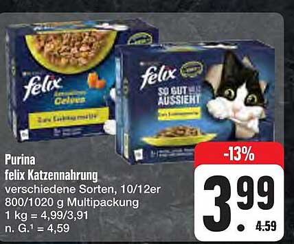 Purina felix Katzennahrung verschiedene Sorten, 10/12er 800/1020 g Multipackung