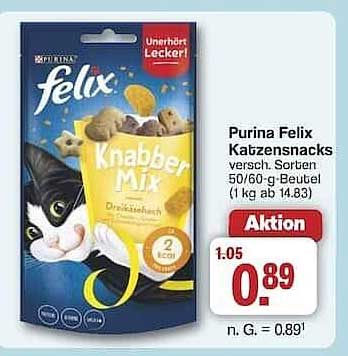 Purina Felix Knabber Mix Katzen Snacks 50/60-g-Beutel