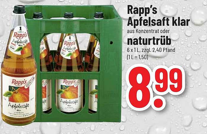 Rapp’s Apfelsaft klar aus Konzentrat oder naturtrüb - 6 x 1 L