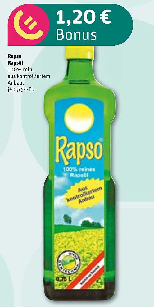 Rapso Rapsöl 100% rein, aus kontrolliertem Anbau, je 0,75-L-Fl.