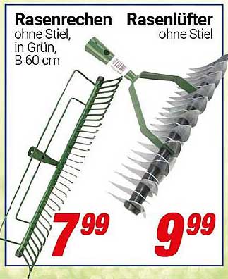Rasenrechen ohne Stiel, in Grün, B 60 cm