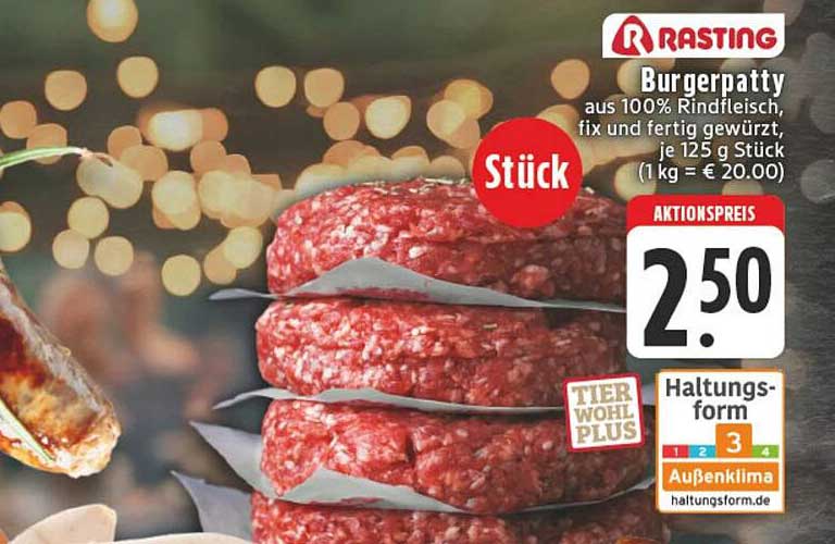 Rasting Burgerpatty aus 100% Rindfleisch - Aktionspreis!