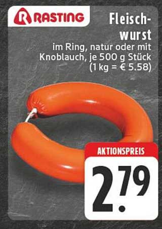Rasting Fleischwurst im Ring, natur oder mit Knoblauch
