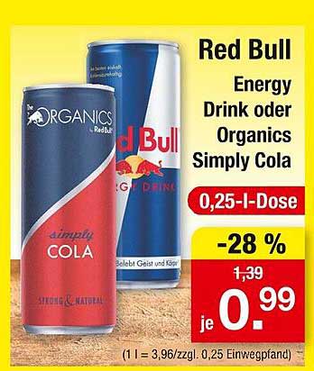 Red Bull Energy Drink oder Organics Simply Cola 0,25-I-Dose