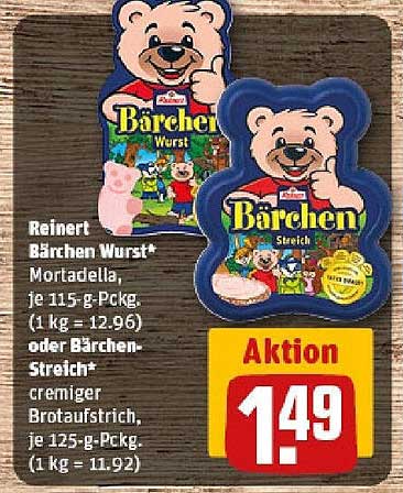 Reiner Bärchen Wurst* Mortadella oder Bärchen-Streich* Brotaufstrich