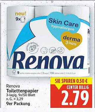 Renova Toilettenpapier 3-lagig, 9x150 Blatt